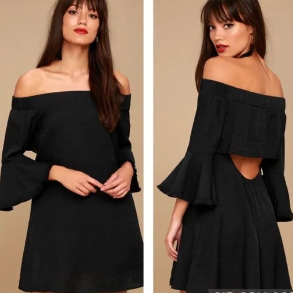 Lulus Day Out Off the Shoulder Black Shift Mini Dress Size XS